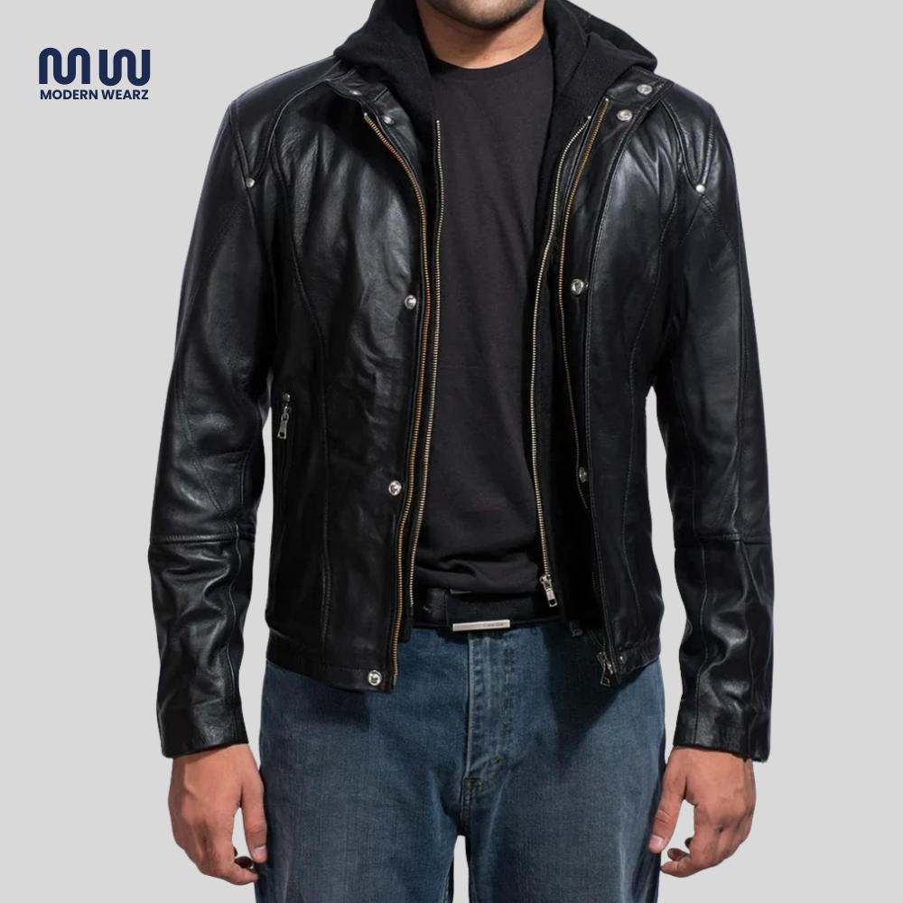 Highschool Black Hooded Leather Jacket