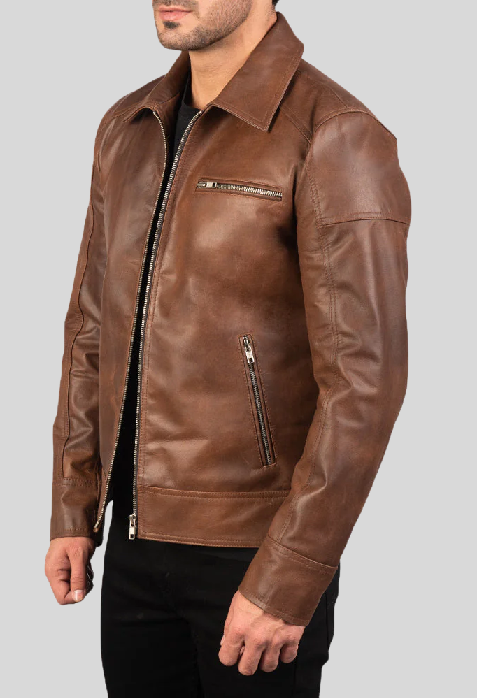 Lavendard Brown Leather Biker Jacket