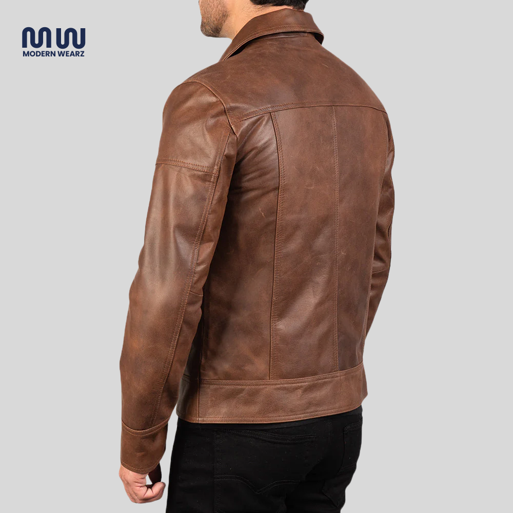 Lavendard Brown Leather Biker Jacket