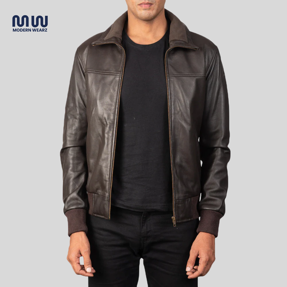 Air Rolf Brown Leather Bomber Jacket
