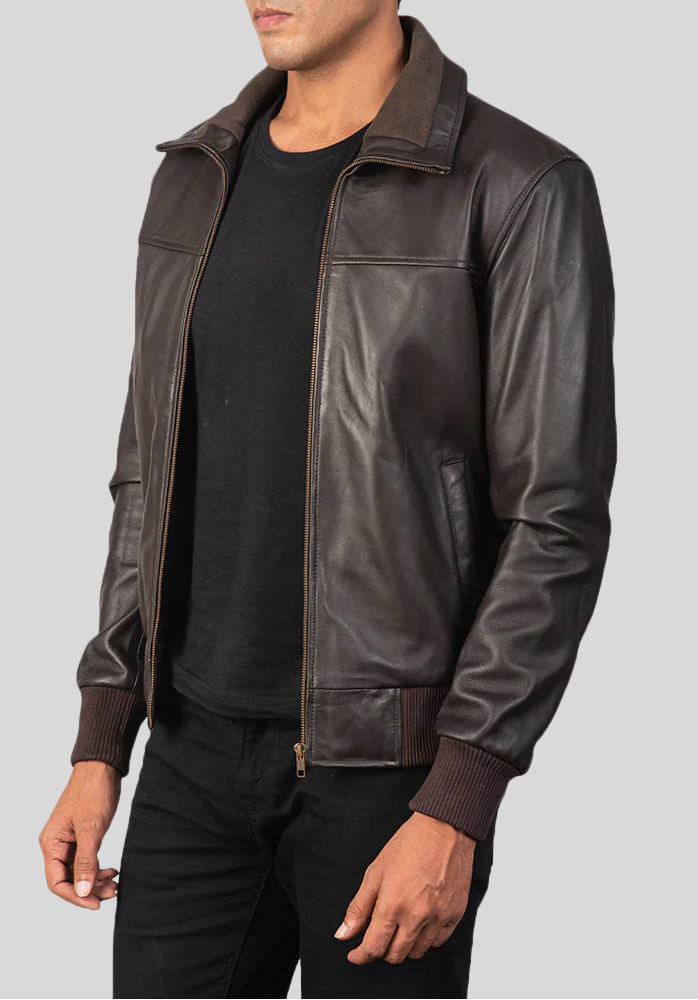 Air Rolf Brown Leather Bomber Jacket