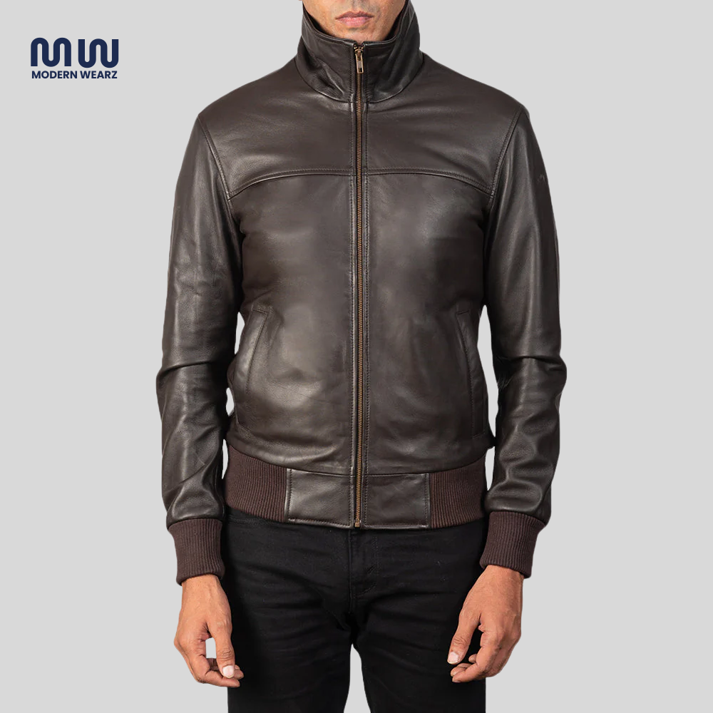 Air Rolf Brown Leather Bomber Jacket