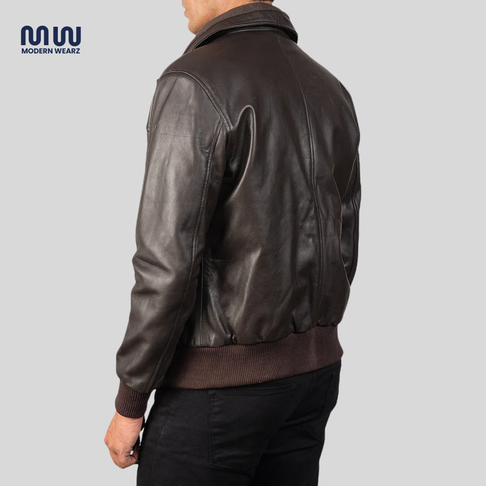 Air Rolf Brown Leather Bomber Jacket