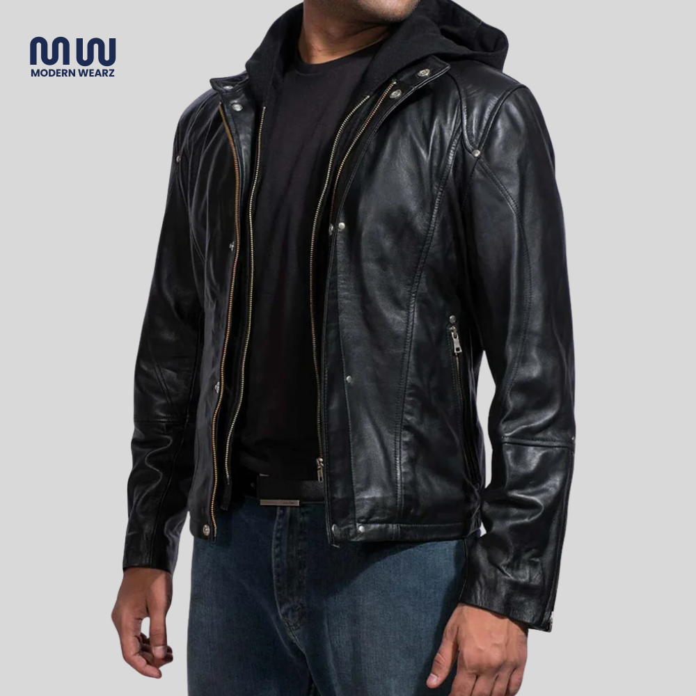 Highschool Black Hooded Leather Jacket