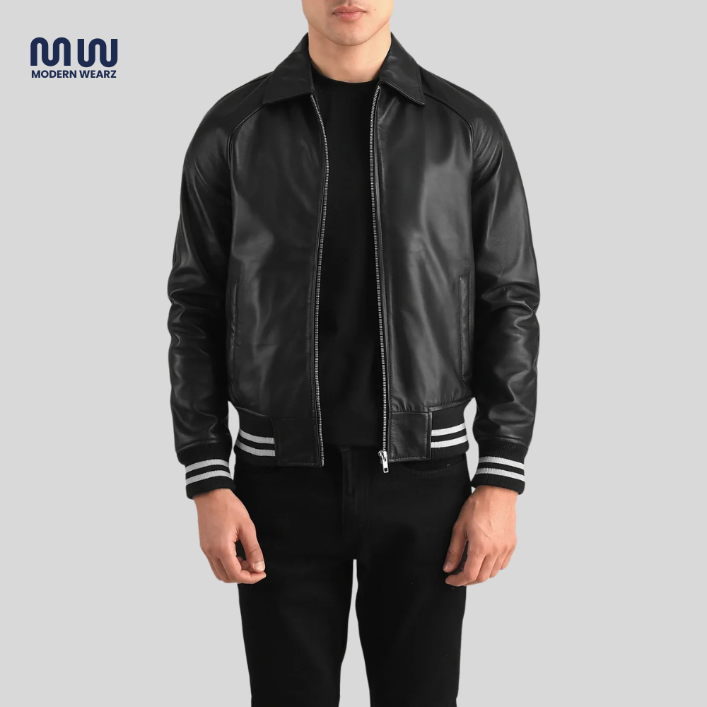 Pascal Black Leather Varsity Jacket