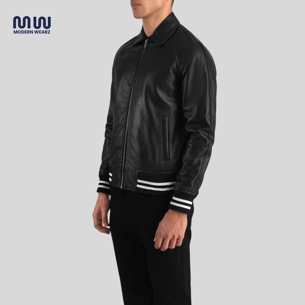 Pascal Black Leather Varsity Jacket