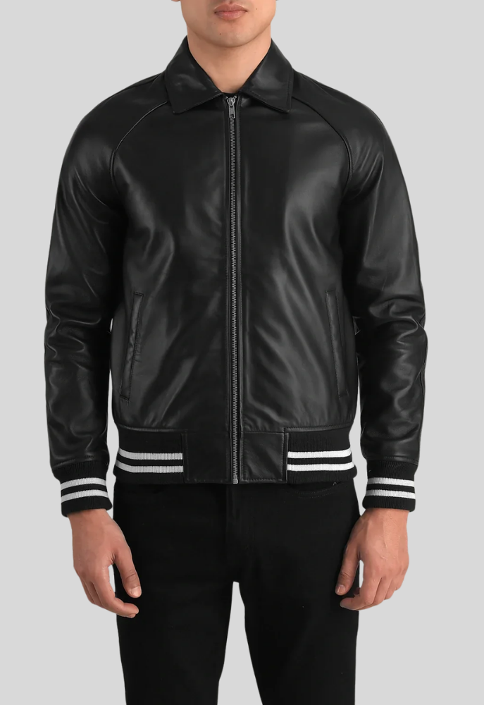 Pascal Black Leather Varsity Jacket