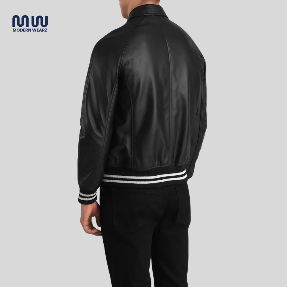 Pascal Black Leather Varsity Jacket
