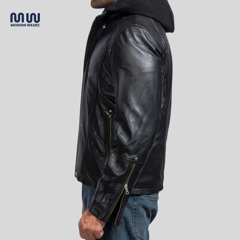 Highschool Black Hooded Leather Jacket