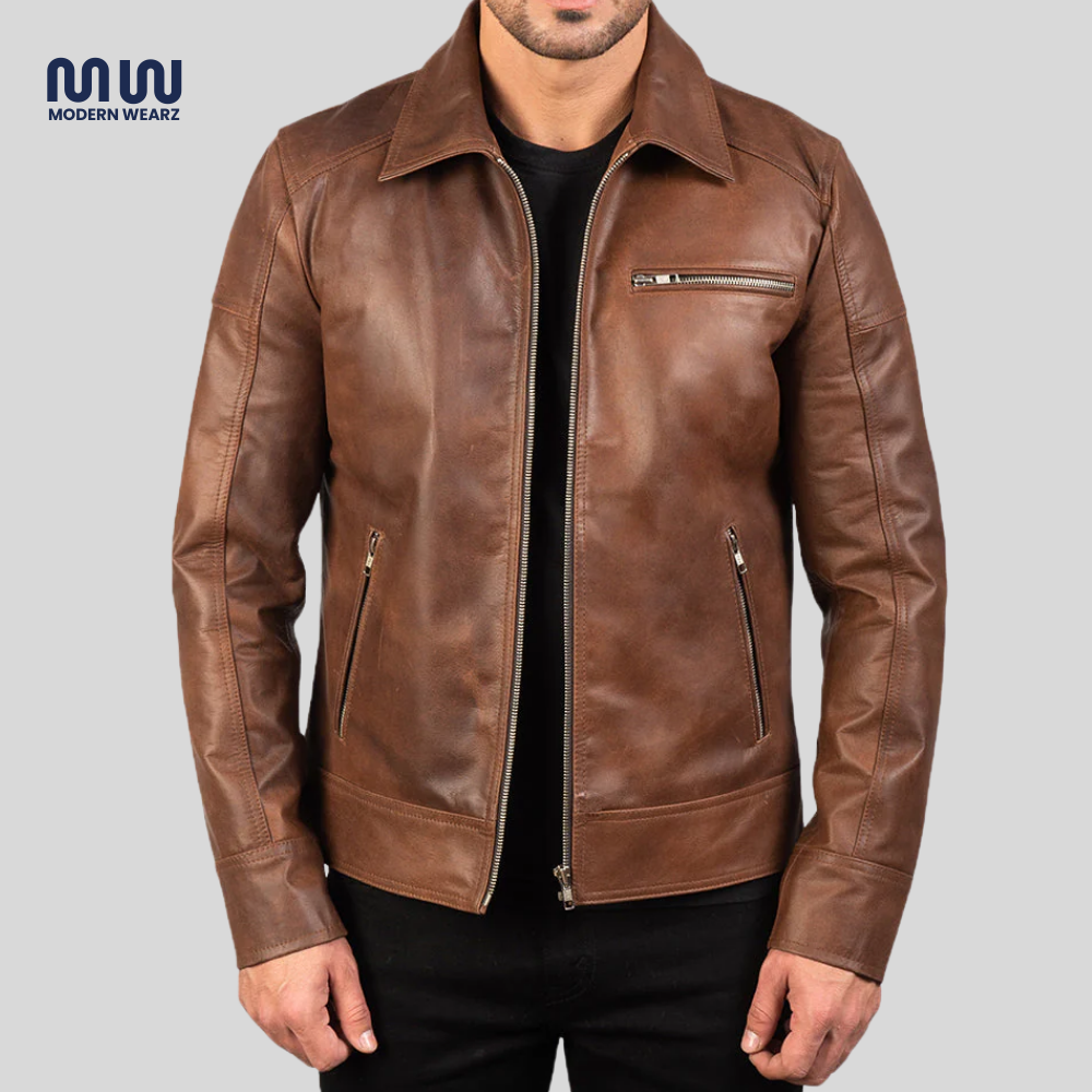 Lavendard Brown Leather Biker Jacket